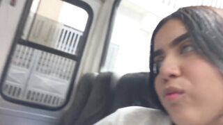 She sucks my dick on the public bus and then we end up fucking in a hotel.