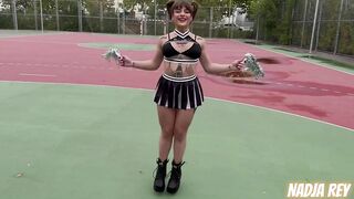 Cheerleader Fucks on the Street and Swallows the Semen