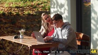 MATURE4K. Nerd tries Big Tits for the first time